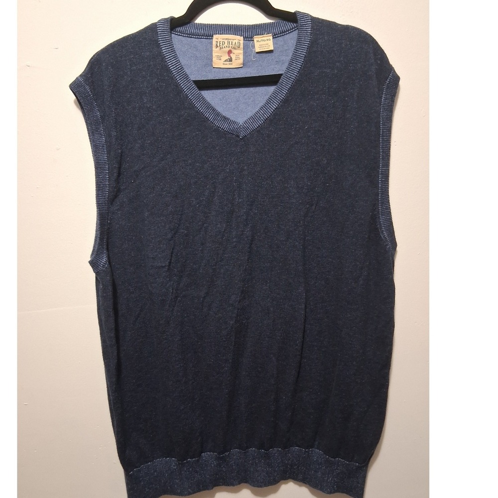 Vintage Red Head Knit Sweater Vest Mens XL/TG Blue Sleeveless Pullover V Neck